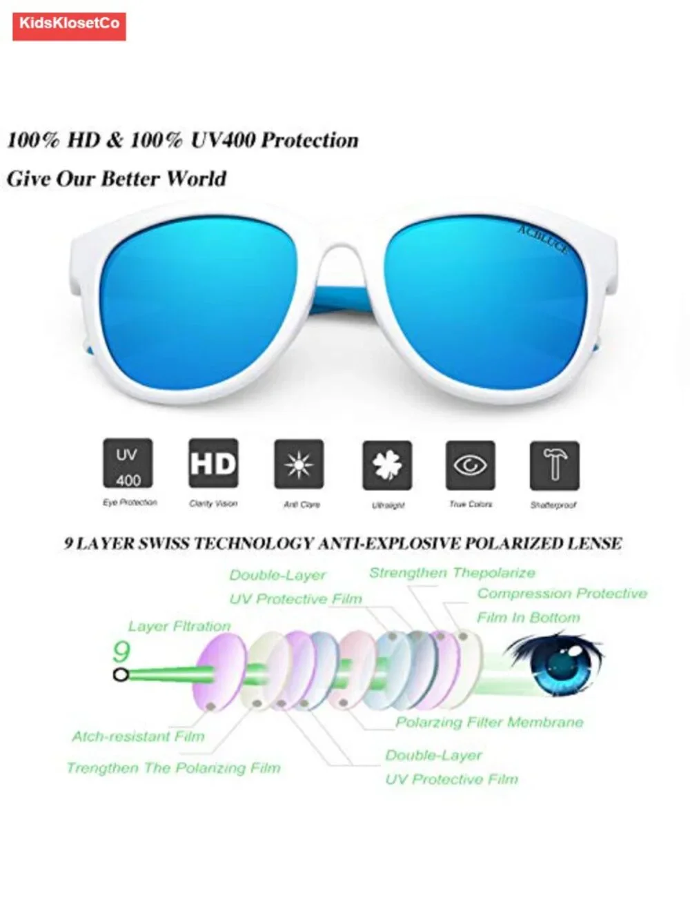 Kids Polarized Sunglasses TPEE Frame Sports Baseball Running Age 6-12